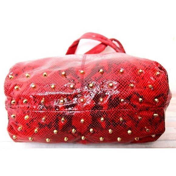 LRG WORTH NEW YORK STUDDED SNAKE PRINT RED GENUINE LEATHER SHOULDER BAG HANDBAG - Picture 7 of 12